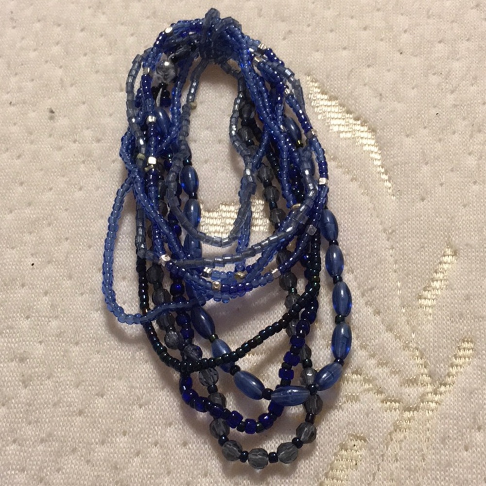 MultipleStrands StretchingBracelet,   beads,blues,grays,clear. HANDMADE